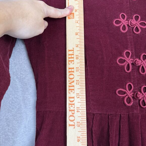 Vtg 90s Corduroy Shirt Dress 2 Petite Burgundy Pockets Modest Maxi Cottage Boho - Picture 10 of 16